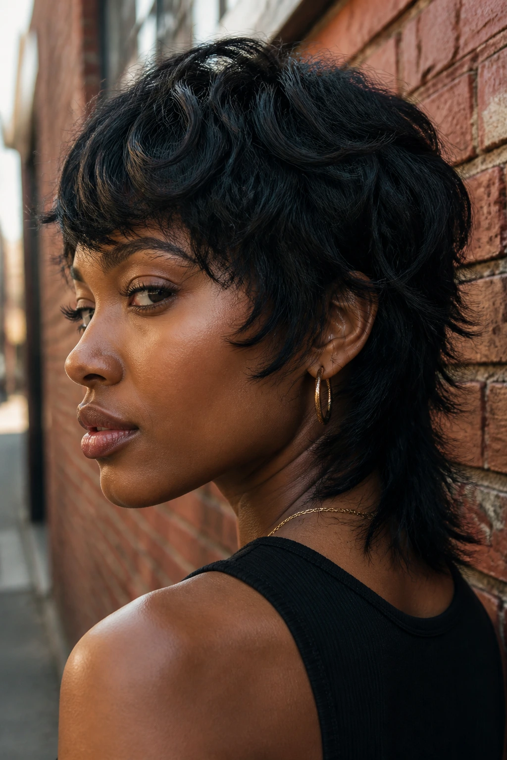 Close-up of Grown-Out Edgy Nape Shag on a real person showing longer nape and softened layers