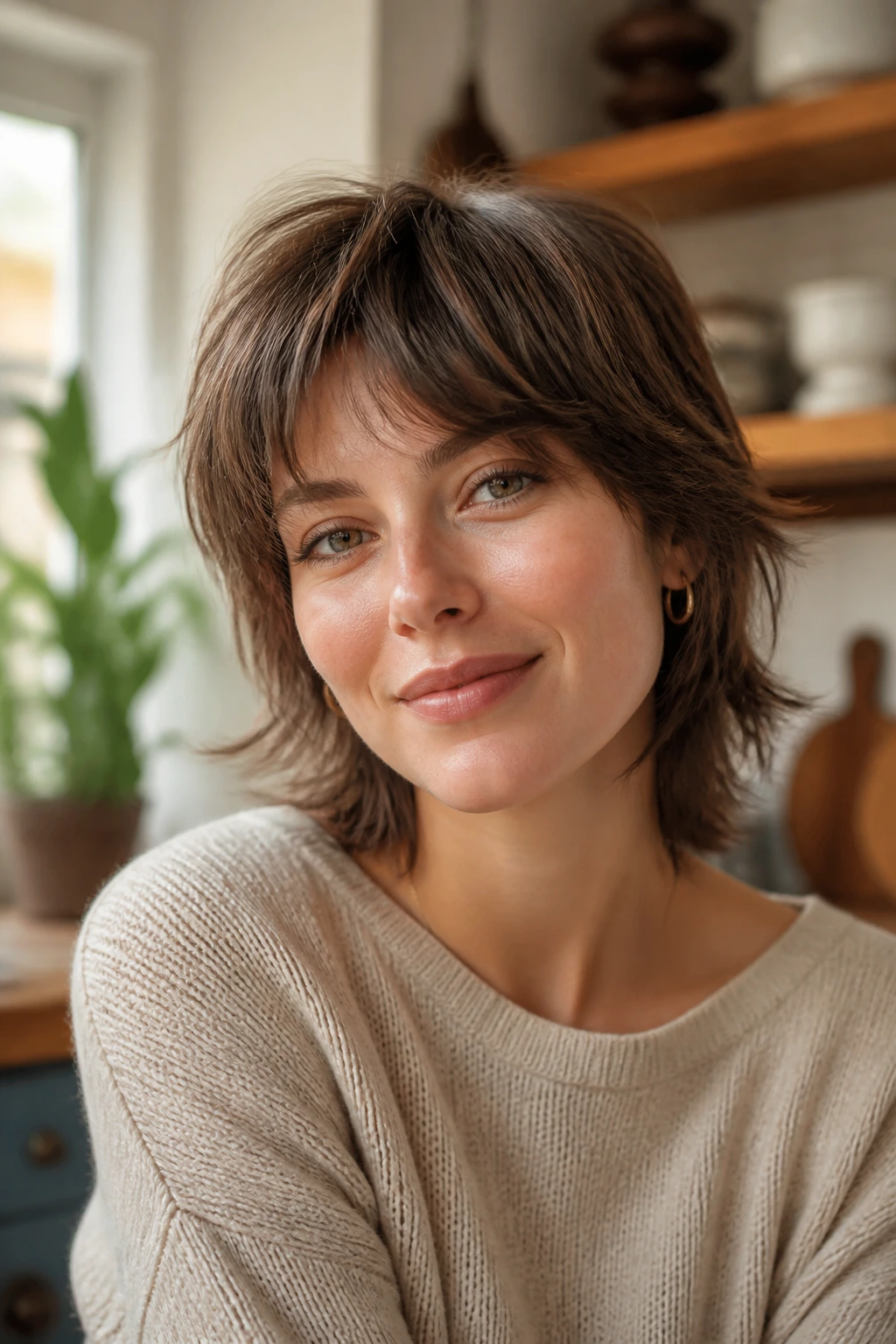 Close-up of a real person with Grown-Out Shag With Soft Ends