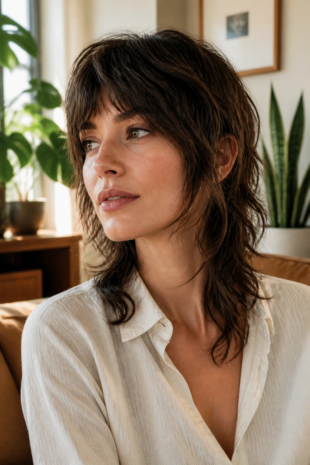 Head-and-shoulders portrait of a real person with Grown-Out Salon Shag Mullet