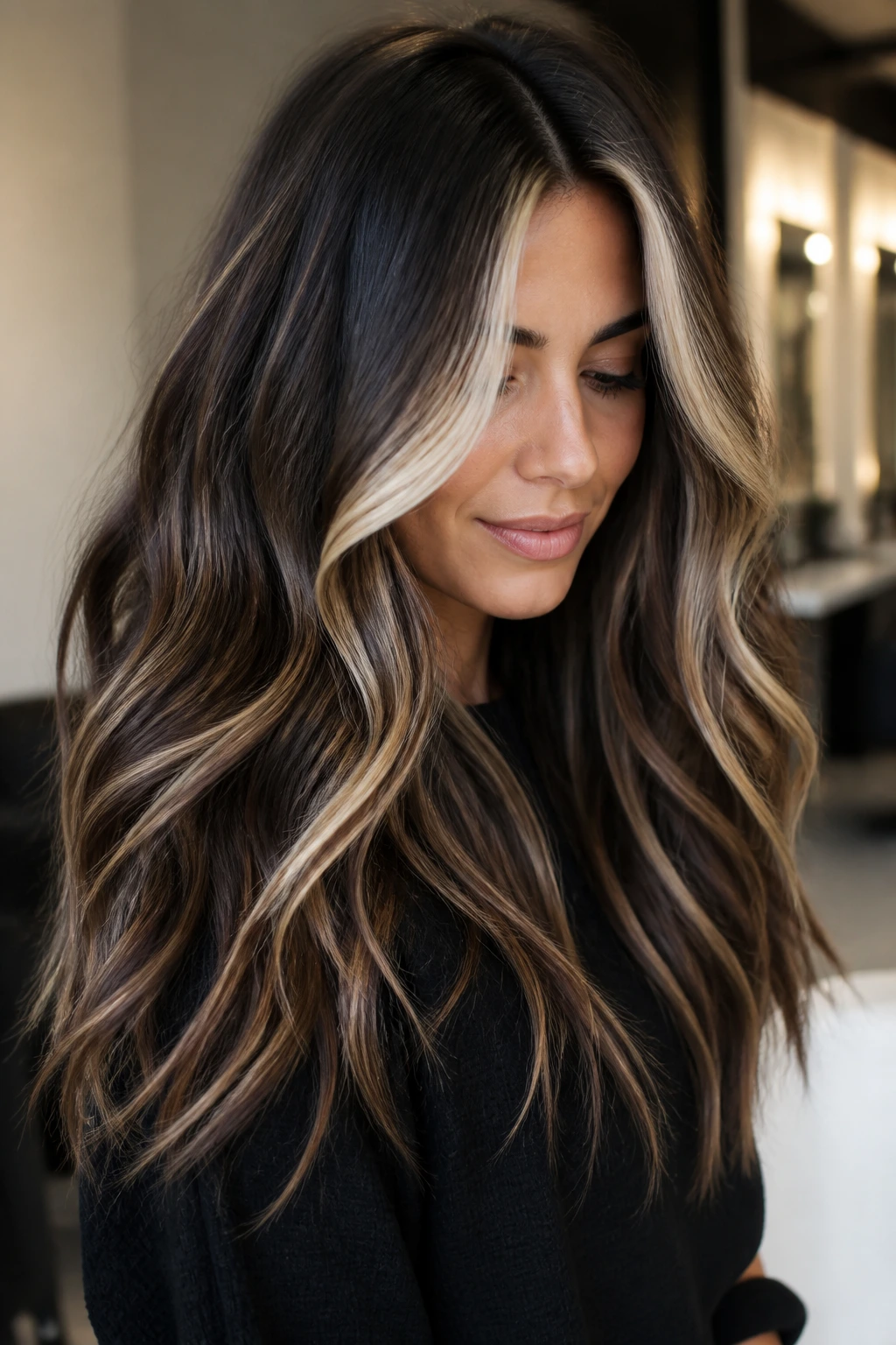 Person with bold hair variation showing money piece and chunky front panels