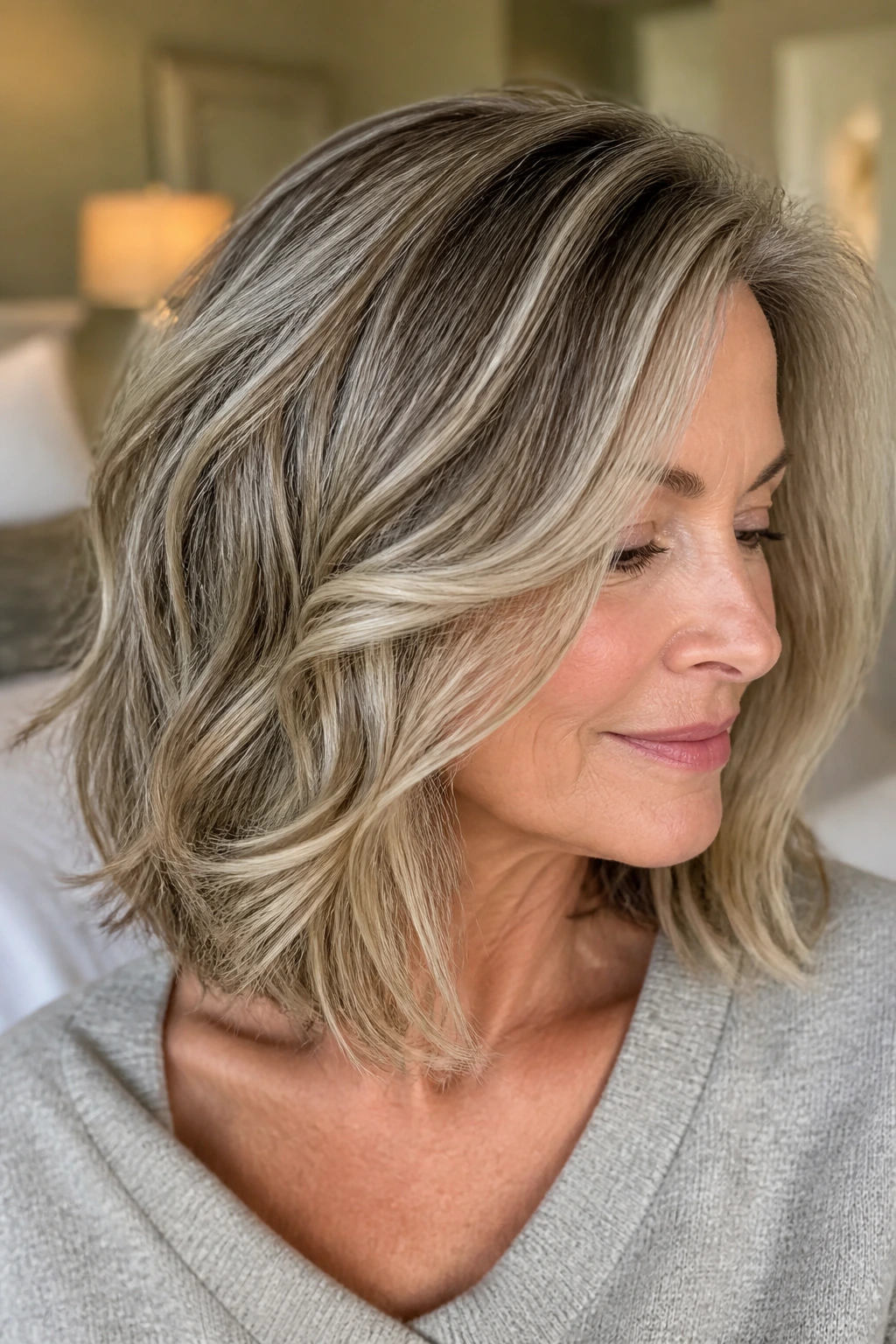 Close-up of a real woman's hair showing tonal variations and movement