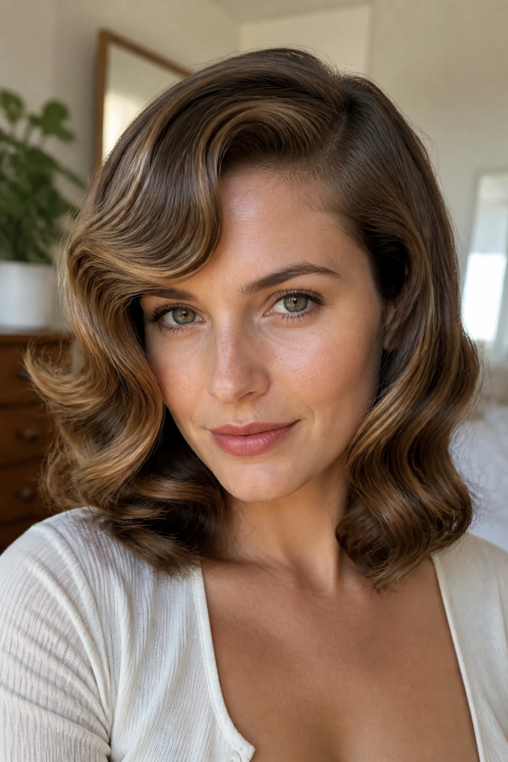 Close-up of shoulder-length wavy hair showing length and texture.