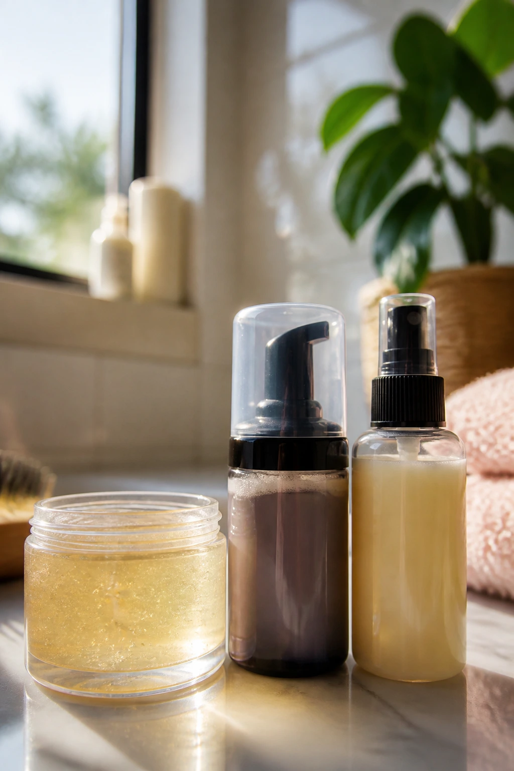 Unlabeled hair product containers for mohawk prep