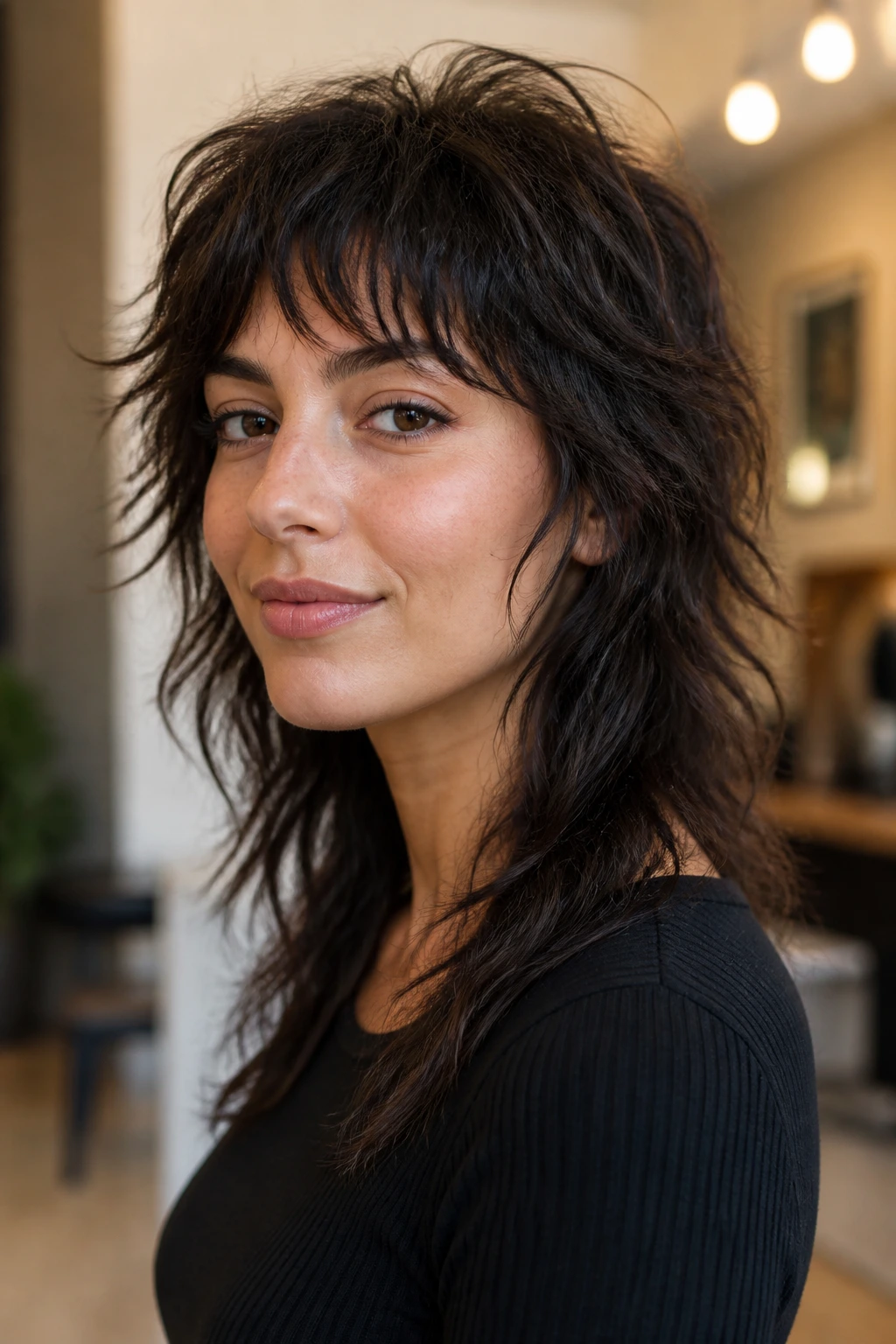 Portrait of a real person with textured hair mullet shag
