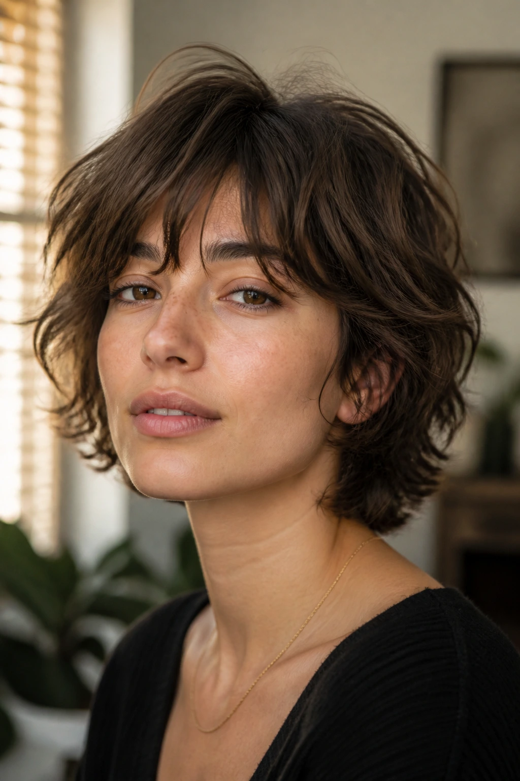 Portrait showing hair texture for choosing a short shag