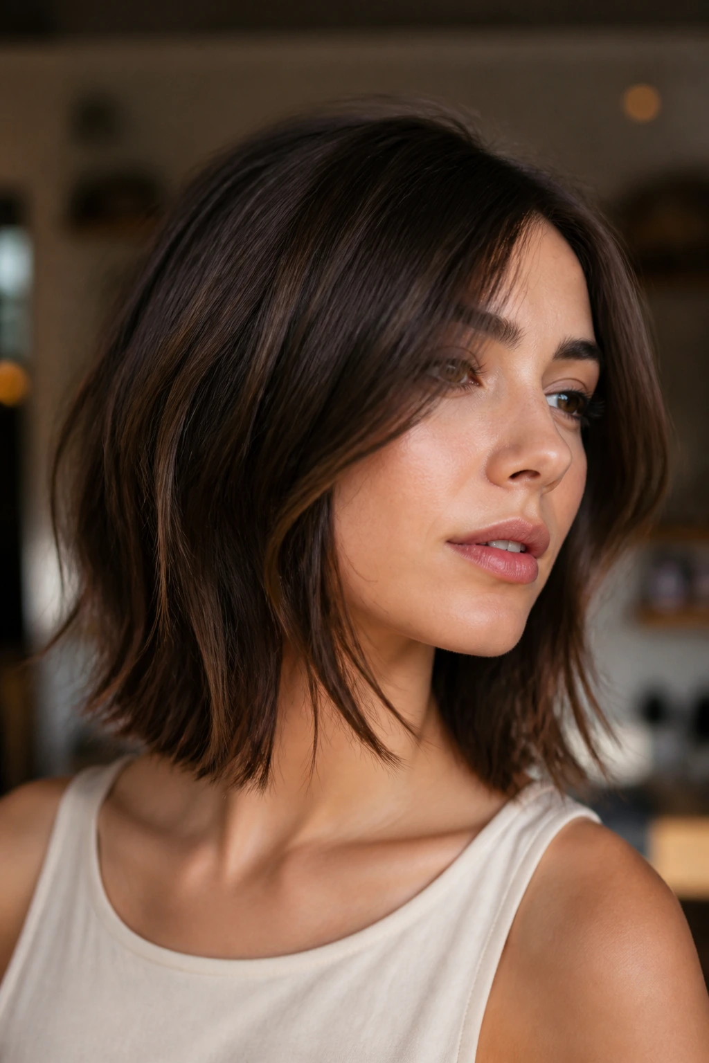 Close-up of choppy lob ends with subtle texture tweaks