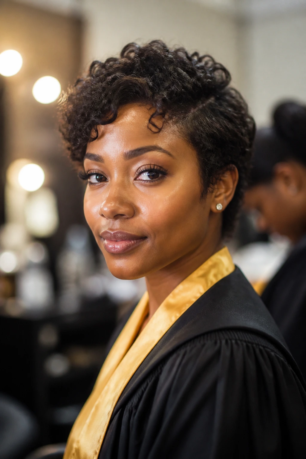 Graduate with defined curls styled for graduation