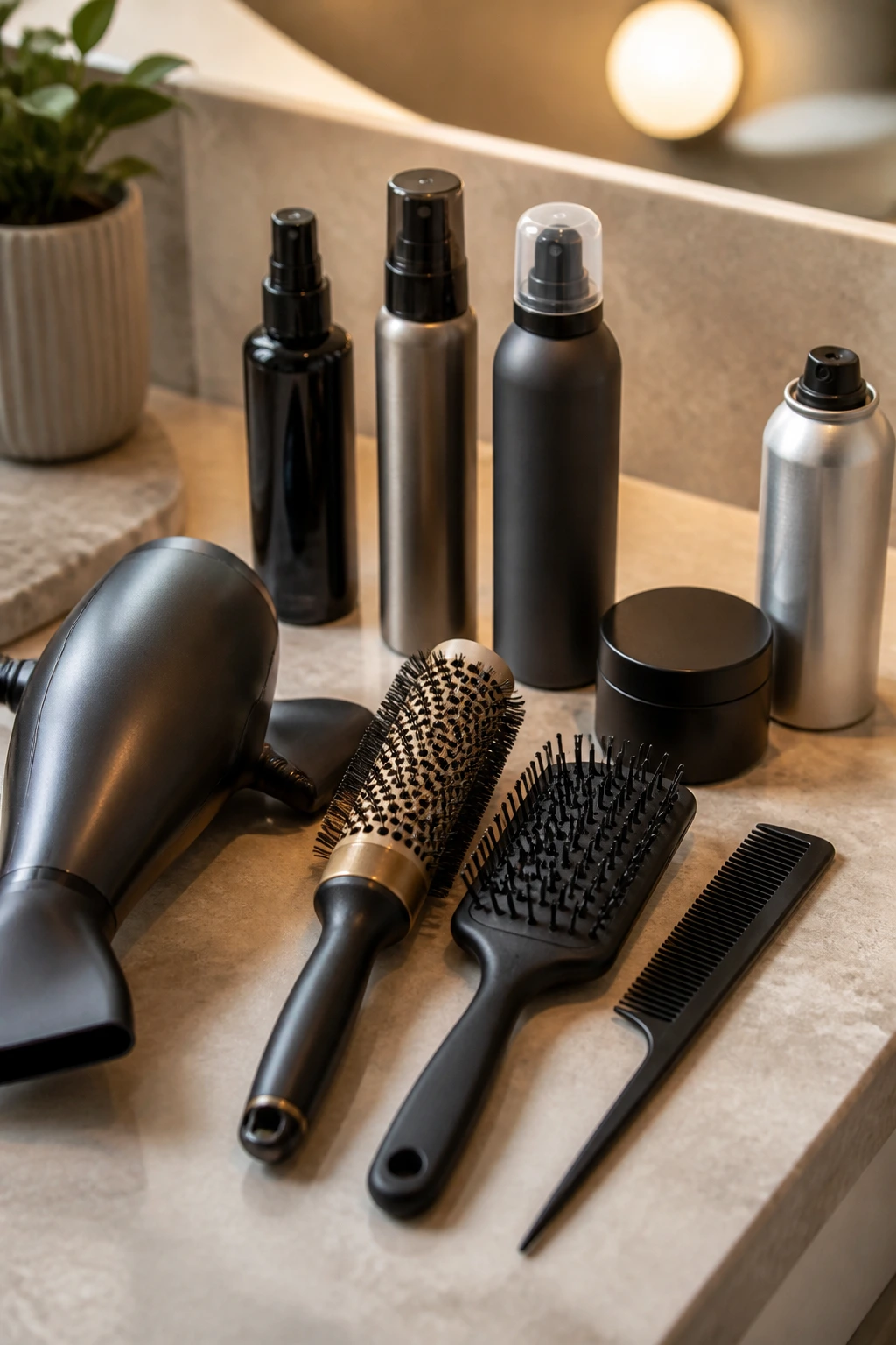 Compact styling kit for straight-hair shags with essential tools