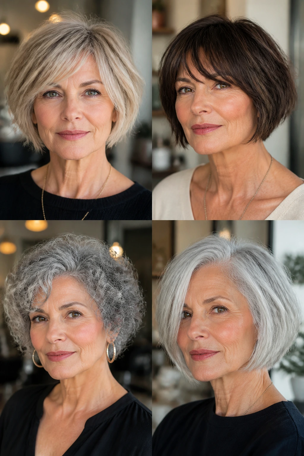 Close-up of a real woman showing a fine-hair lift variation with blunt ends and light crown layers