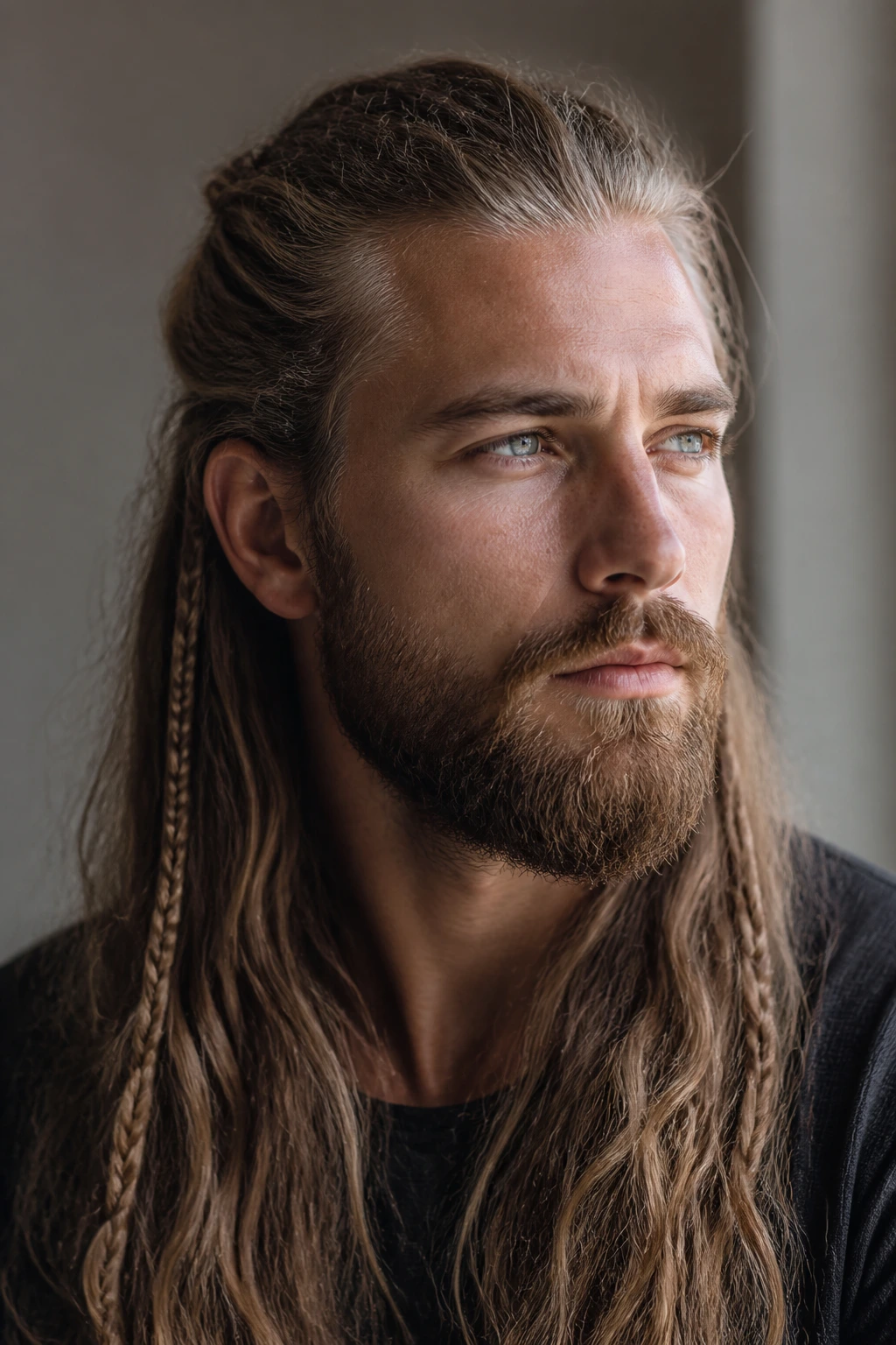 Portrait of person with long hair in a neutral setting to imply maintenance readiness