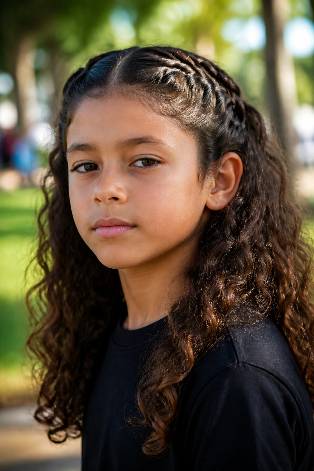 Real boy with half-braided, half-down hairstyle showing side braids and loose curls