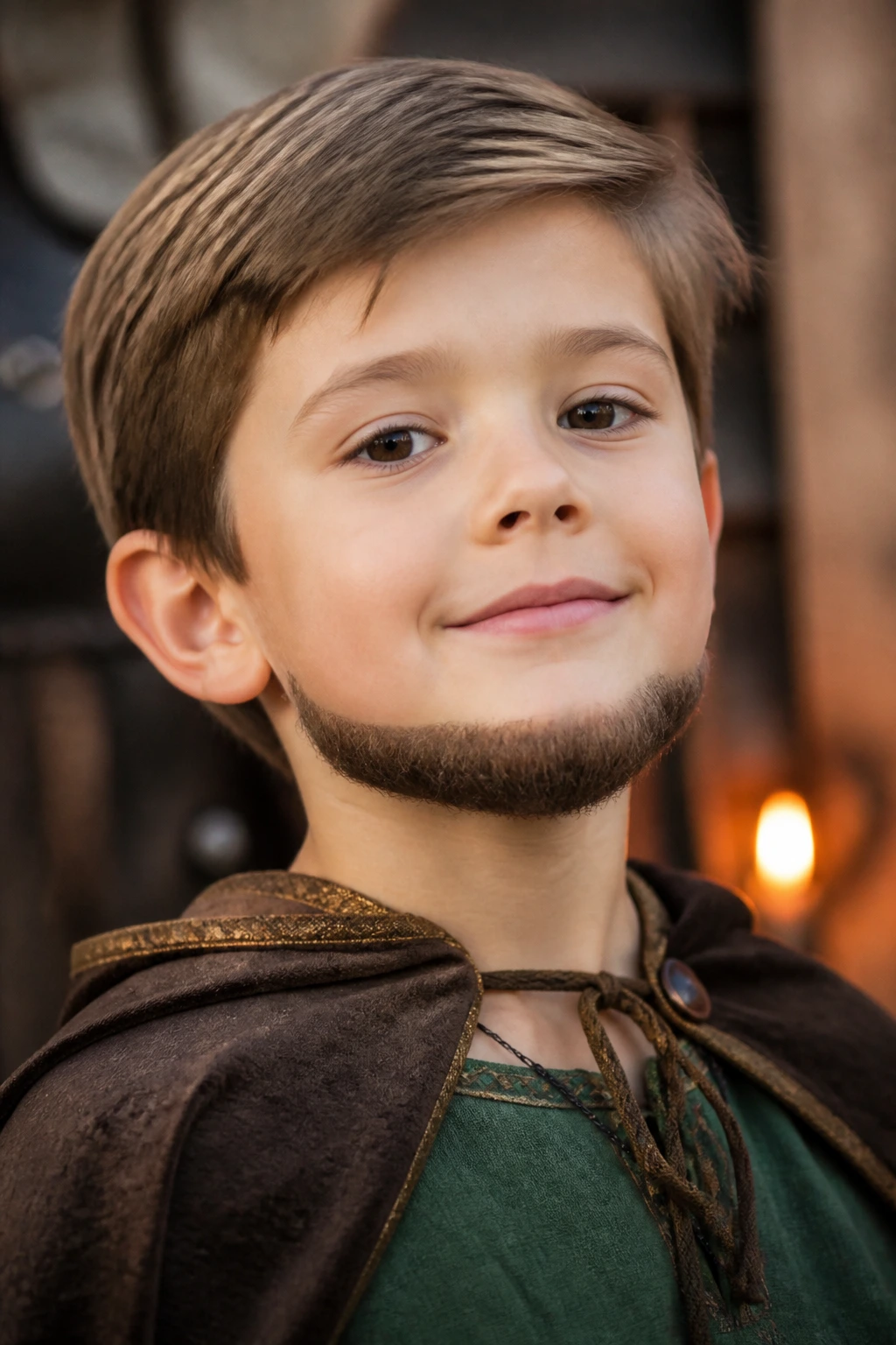 Child wearing a soft half-moon beard with rounded curve