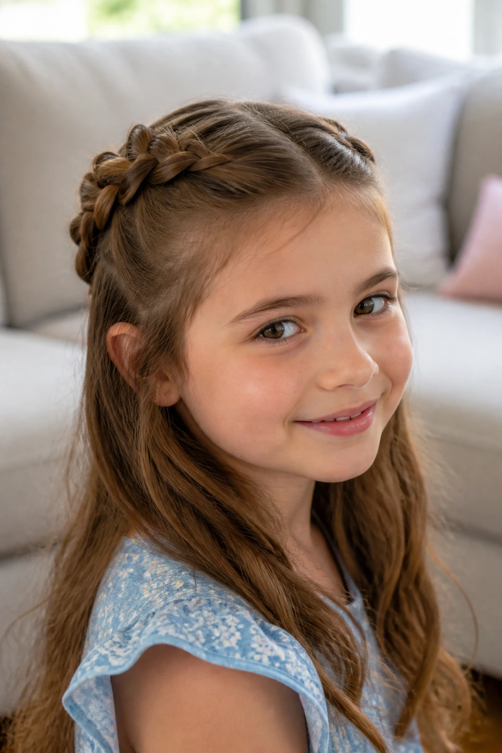 Child wearing a half-up braided crown