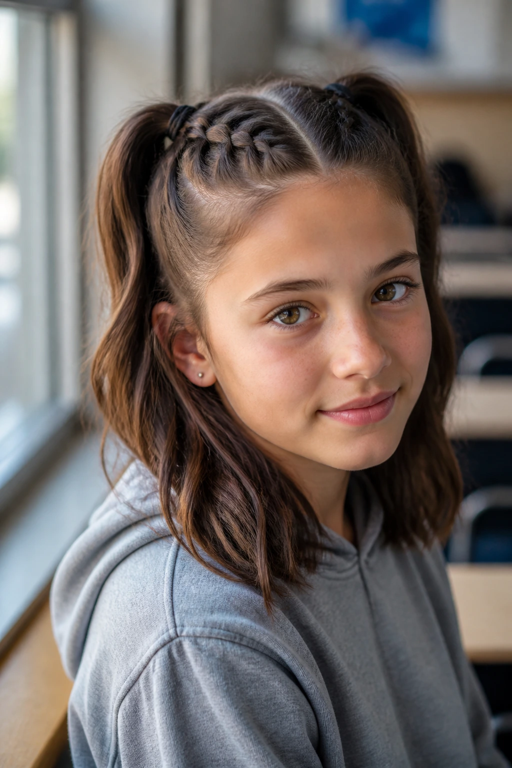 Portrait of a student with half-up braided pigtails
