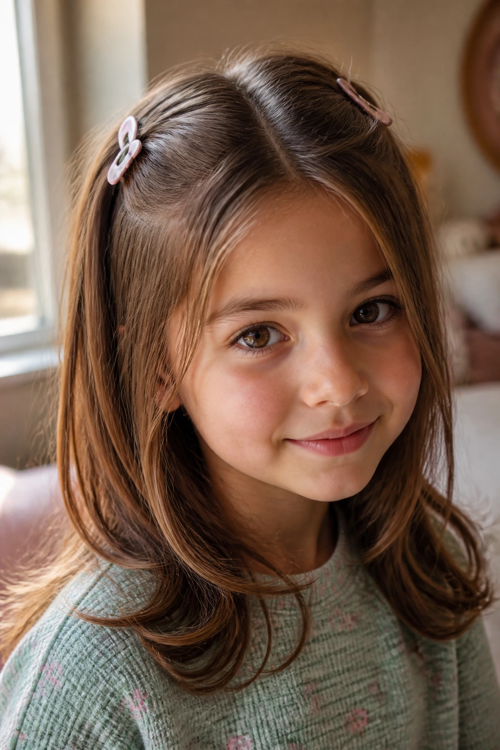Real girl with half-up clips on layered hair