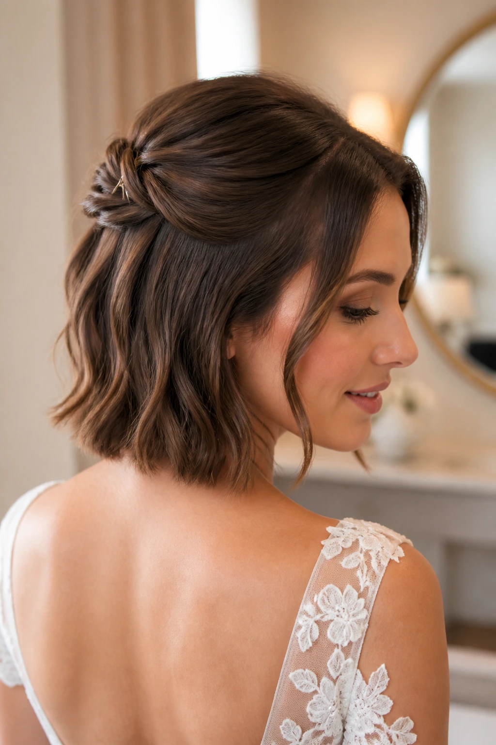 Bride with half-up twist bob hairstyle