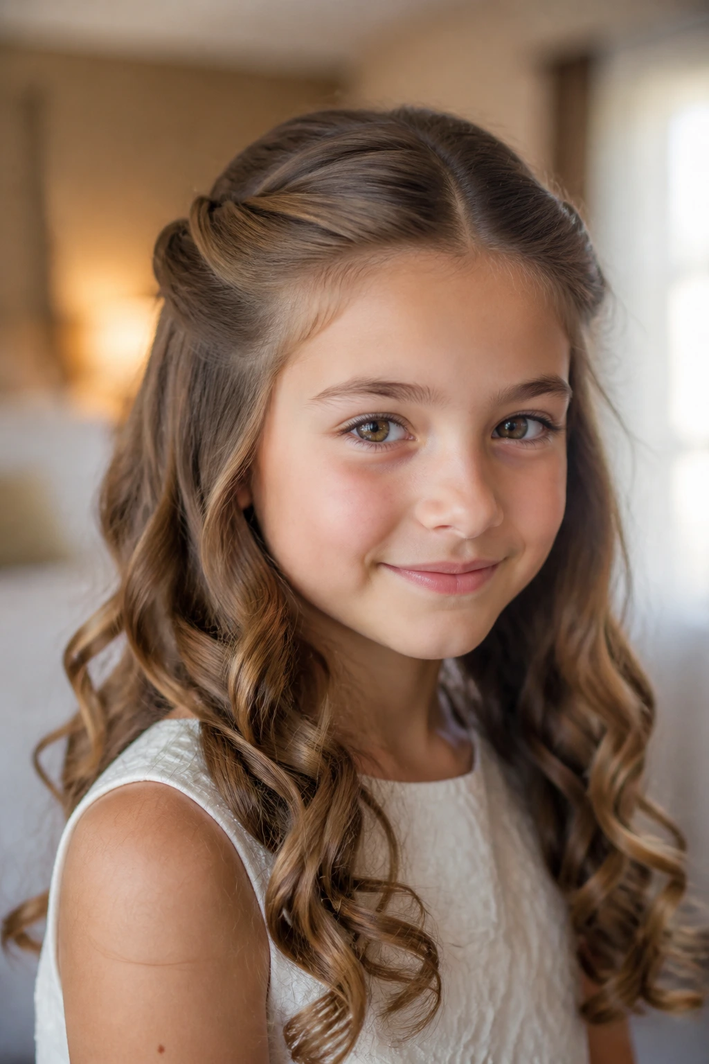 Close-up of a child with half-up twist and soft curls