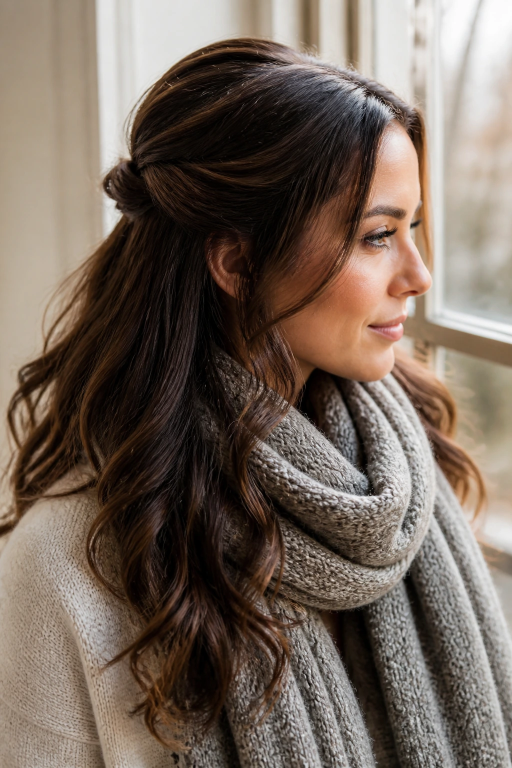 Real person with half-up twist and loose waves