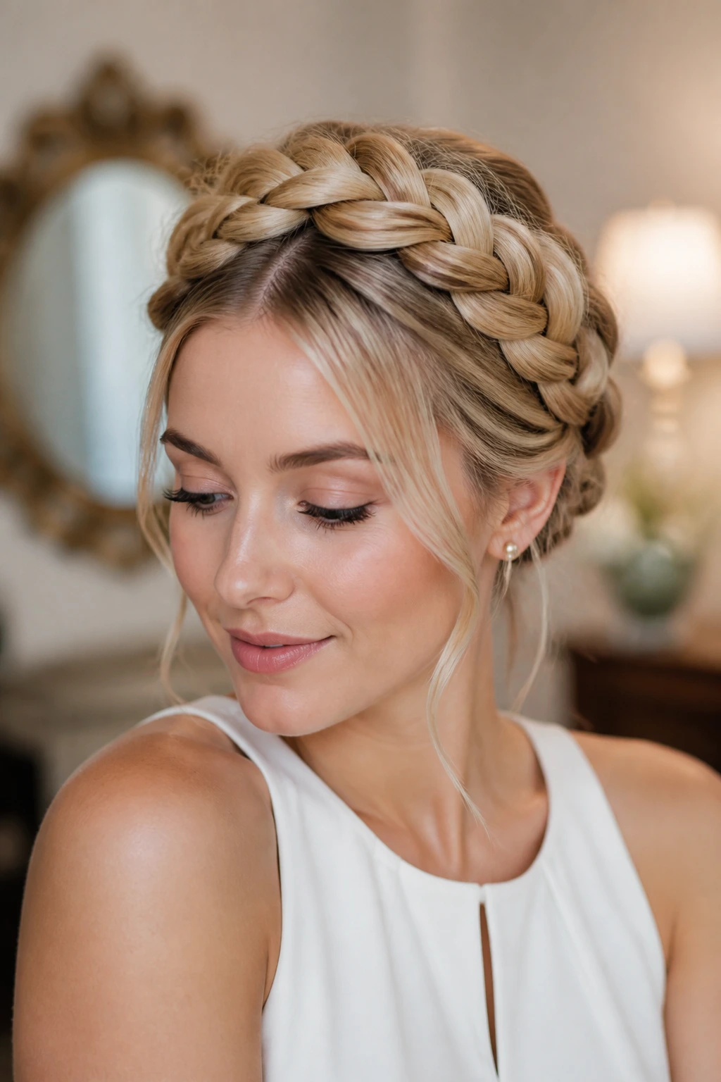 Portrait of a person with halo braid demonstrating how the hairstyle frames the face.