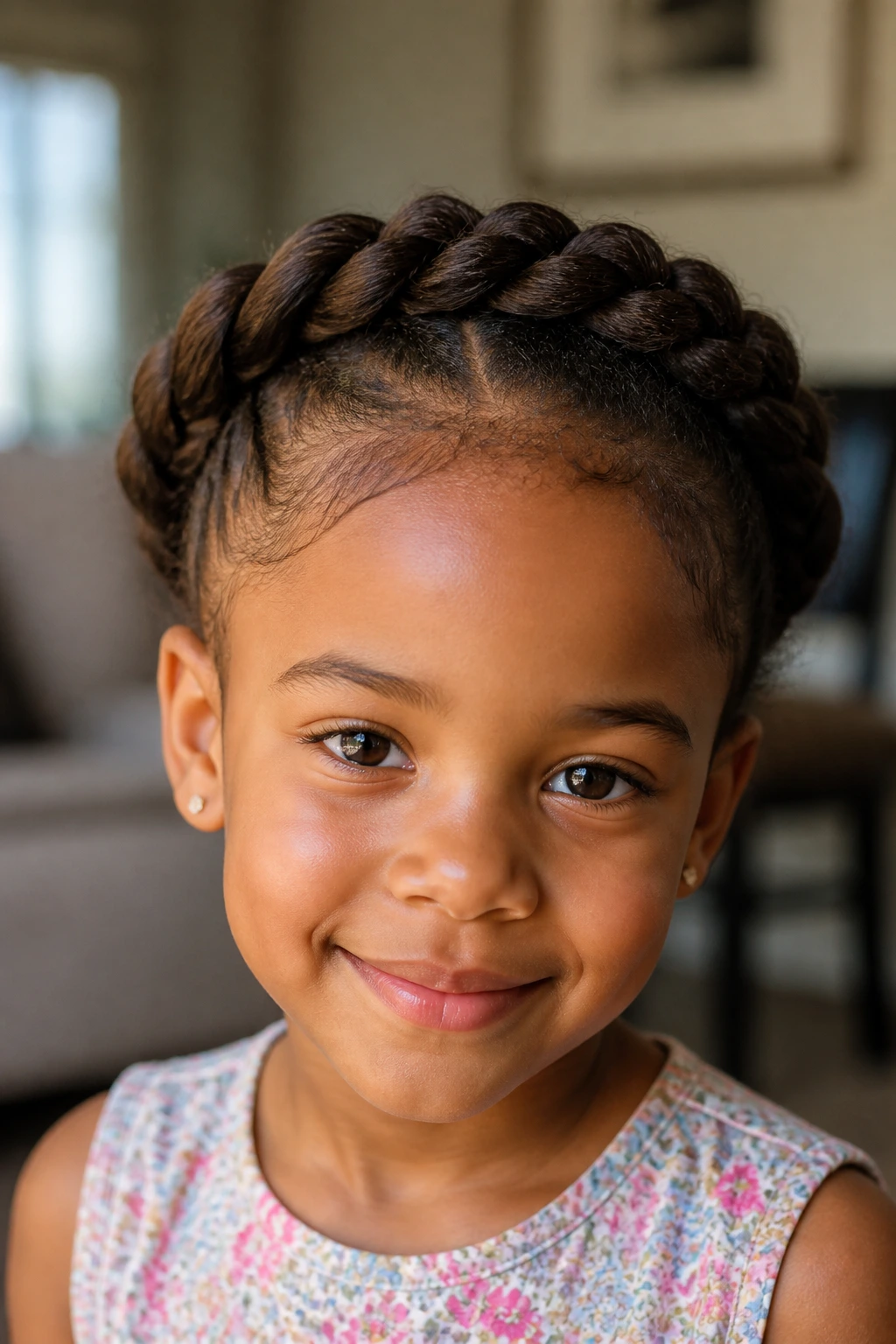 Close-up of child wearing halo crown twists
