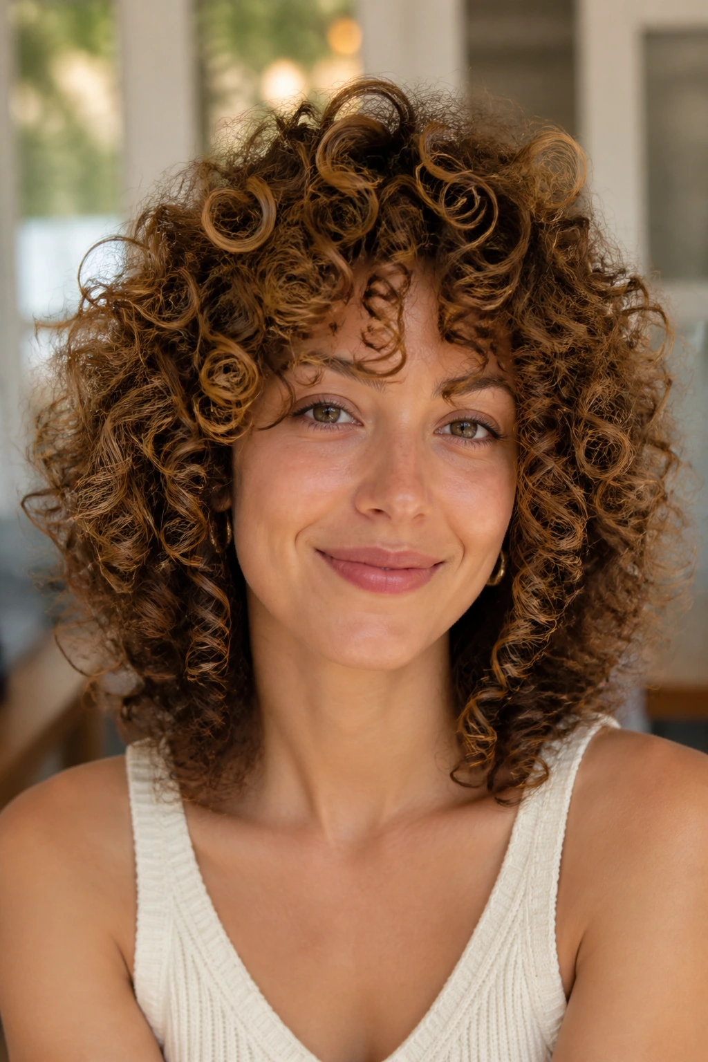 Front portrait of a real person with a halo layer cut around the crown