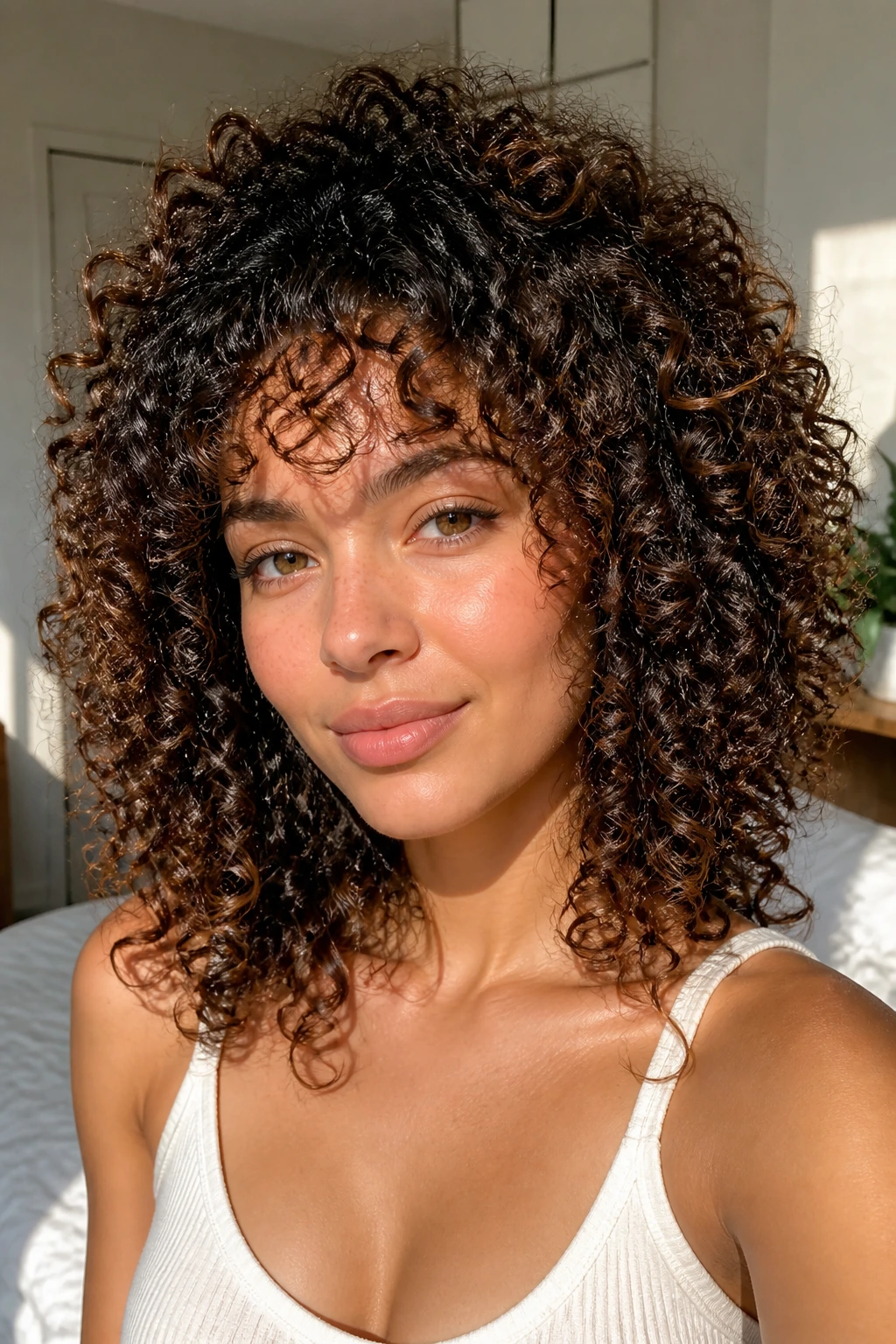 Close-up of a real woman with halo layers around the crown on 3A curls.