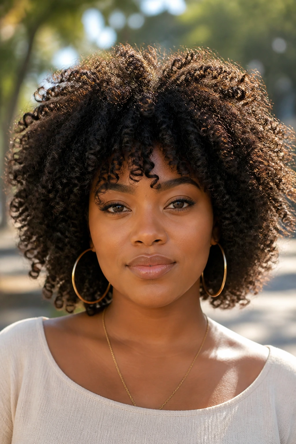 Portrait of a real woman with Halo Volume Shag halo silhouette and lifted crown