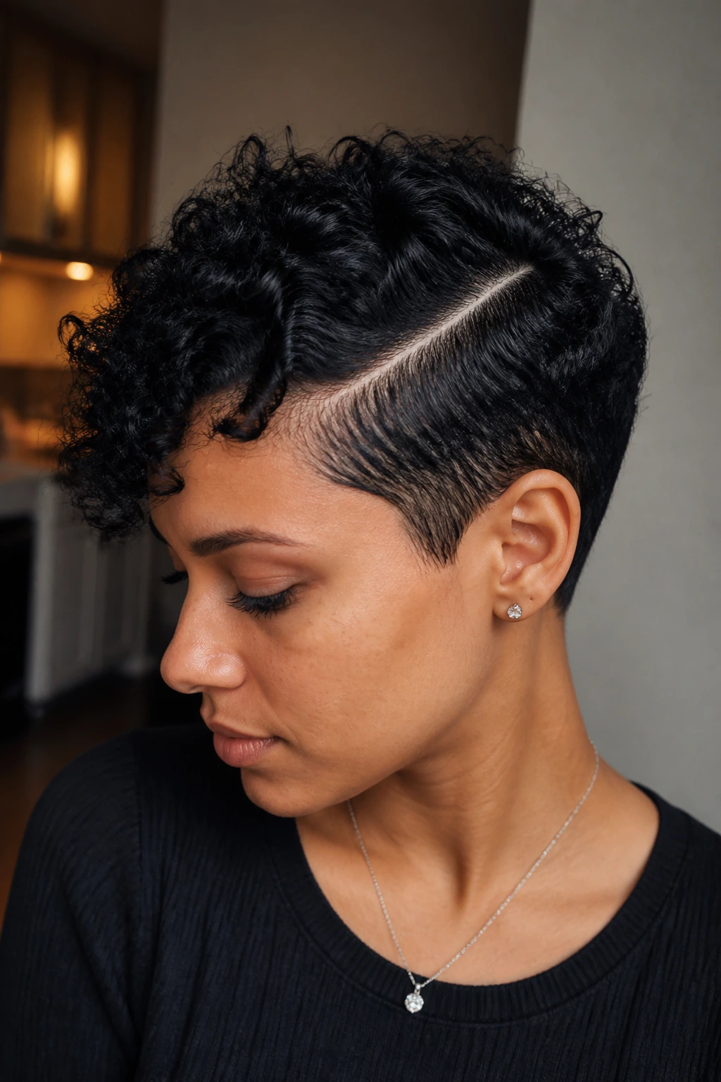 Portrait of a real person with a hard-part crop showing a crisp part line
