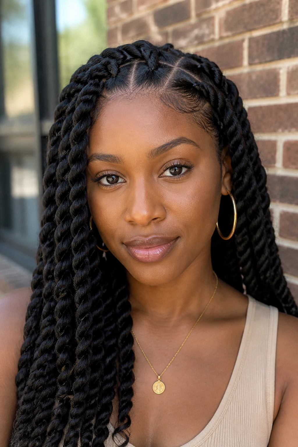 Close-up portrait of a person with Havana twists in an urban street setting
