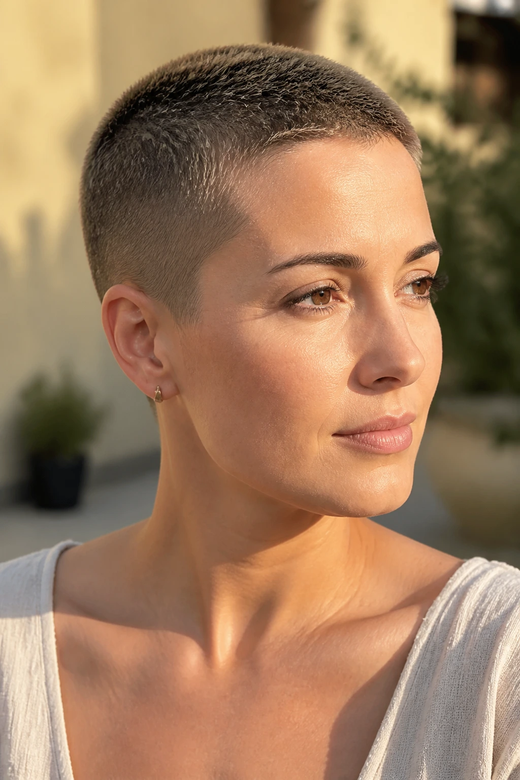 Close-up profile of a real person with a tailored head-shape balancing buzz