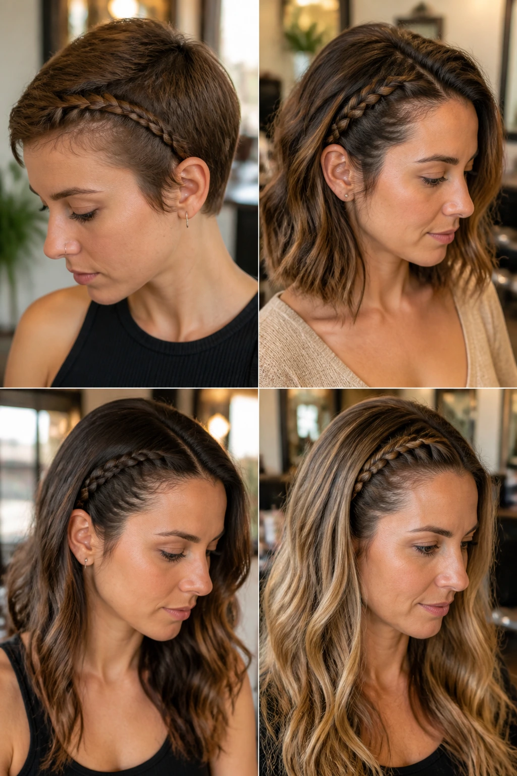 Close-up of braided headband style adapted for different lengths and densities