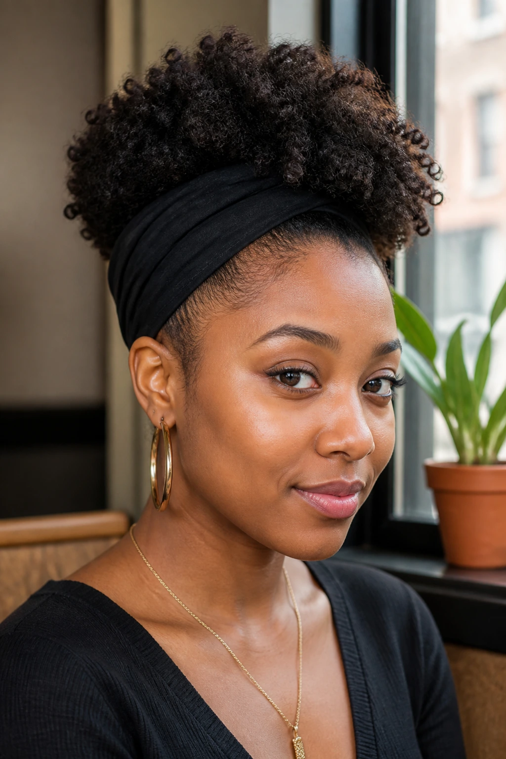 Close-up of a real person with Headband Frohawk, headband smoothing sides