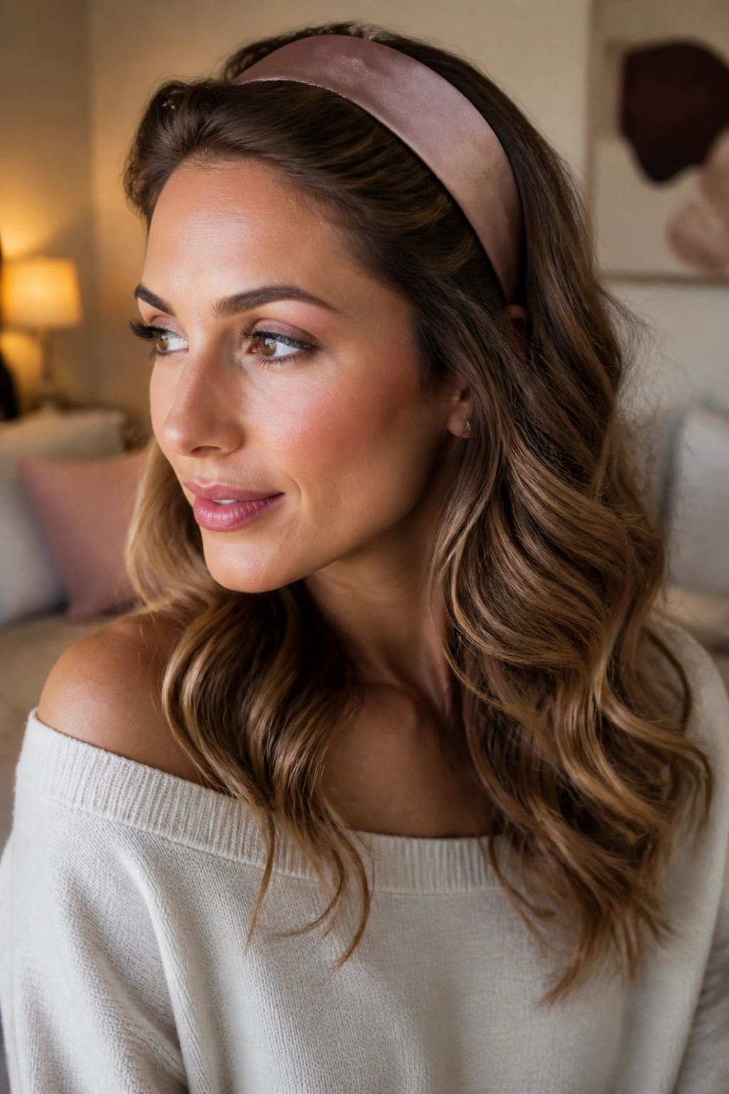 Real woman with tucked waves and headband