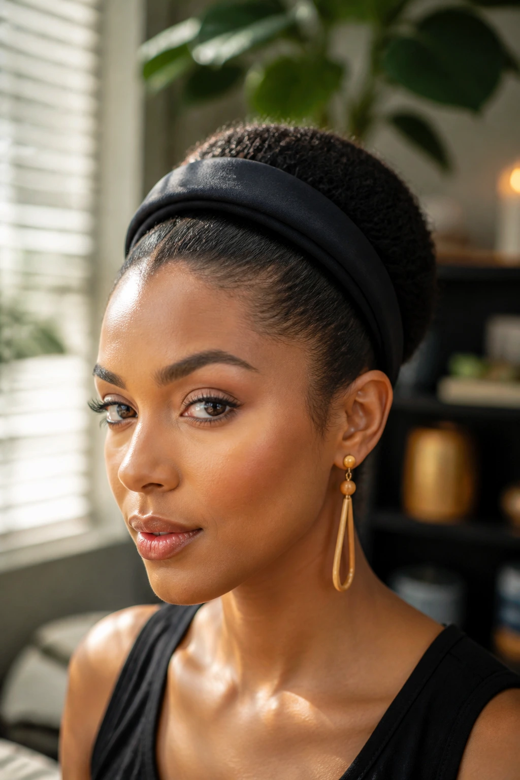 Headband faux updo on a real woman