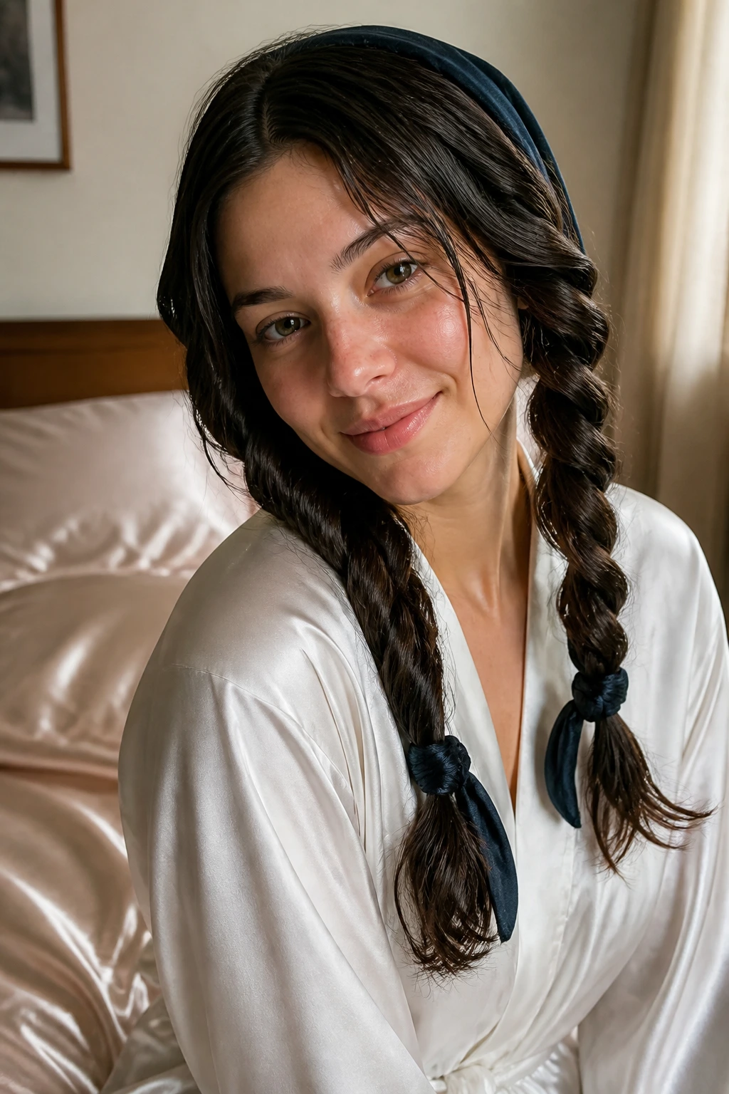 Real woman with overnight waves created without heat