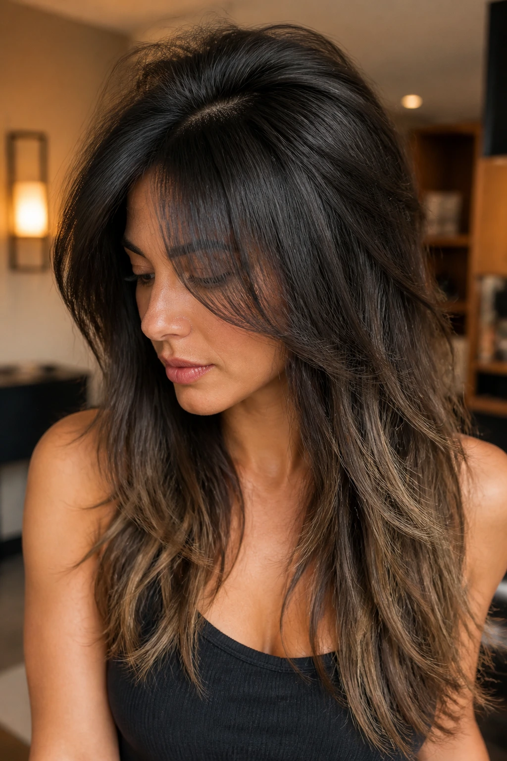 Close-up portrait showing dense crown and lighter ends on a real person