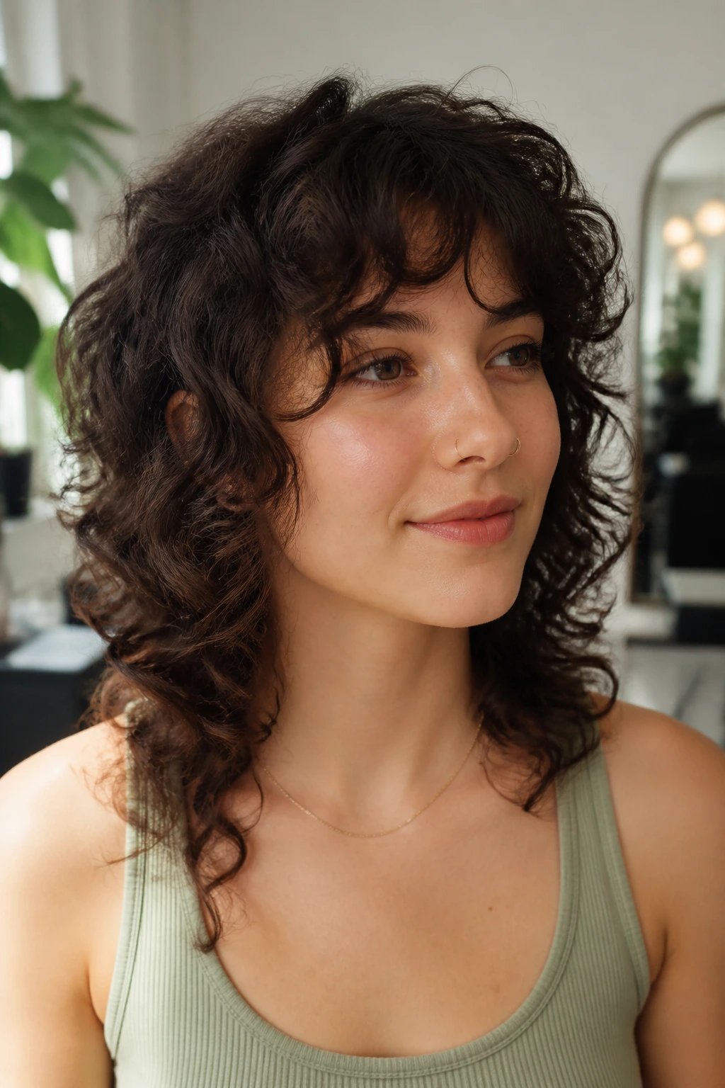 Close-up of a real person with hidden-layer shag for quiet volume