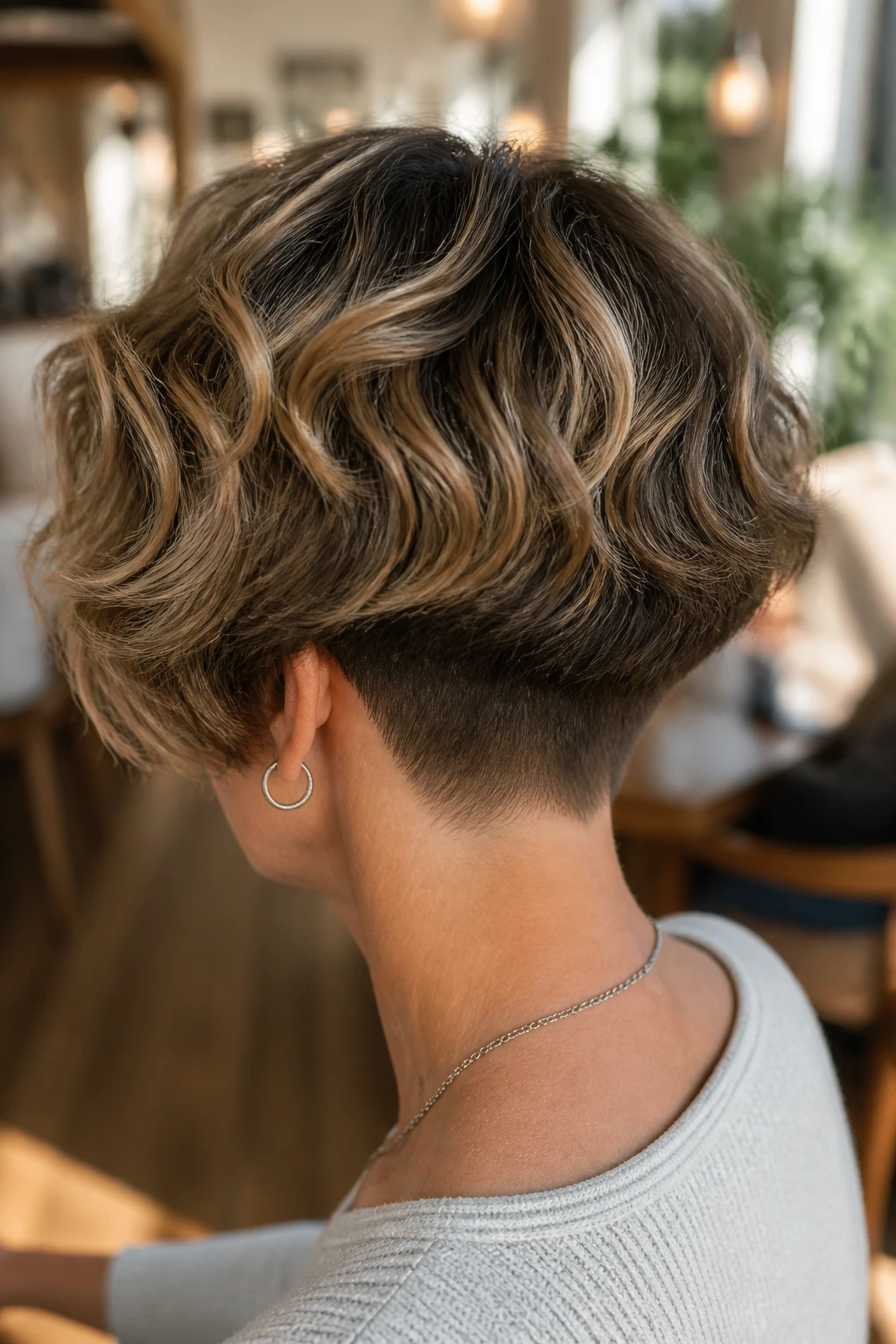 Back view of a real person with a hidden-undercut bob