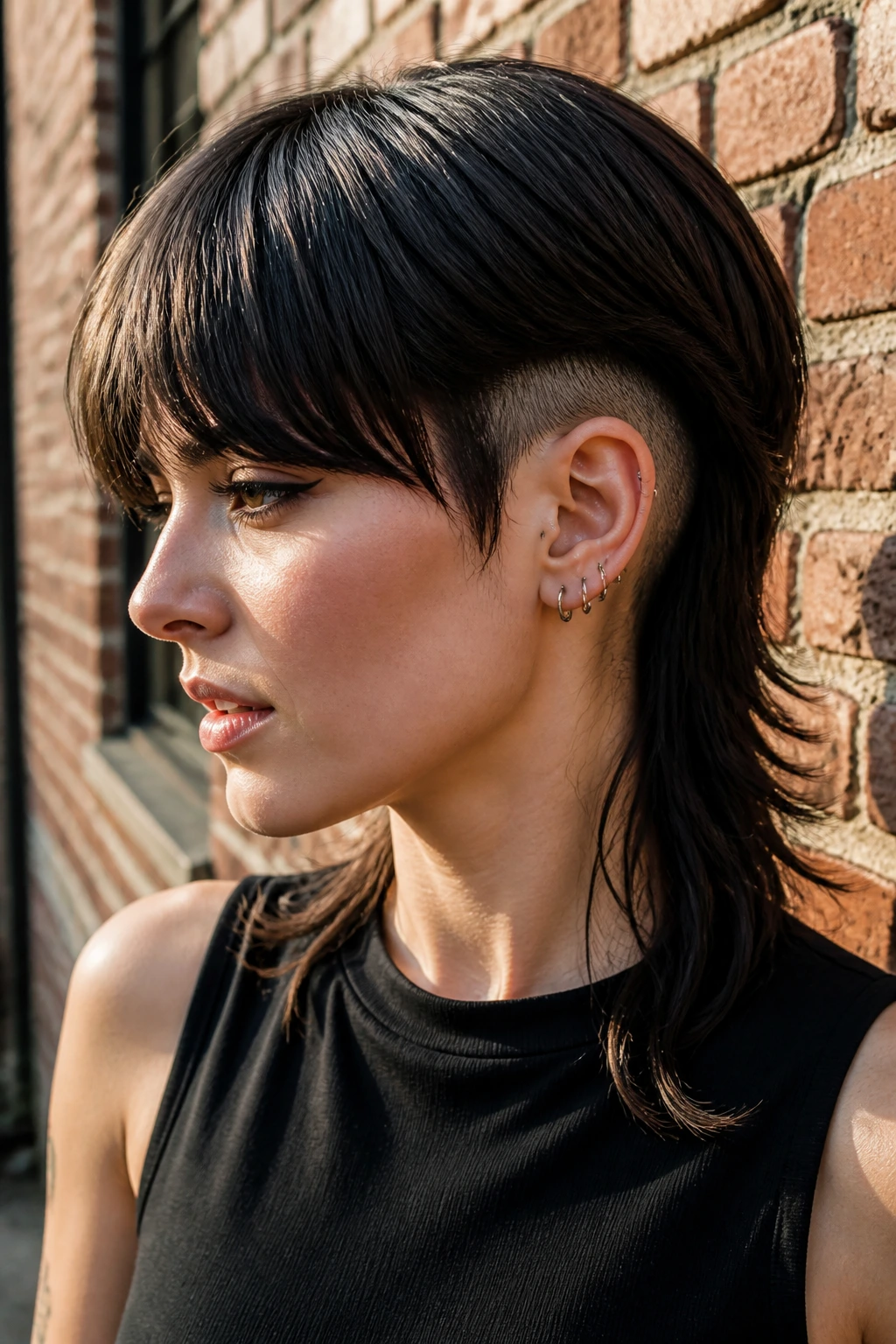 Three-quarter profile of a real person with a hidden-undercut mullet.