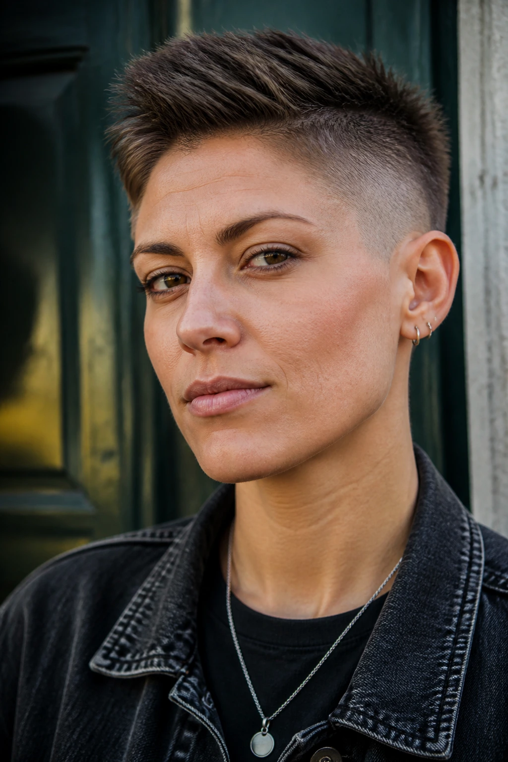 Close-up of person with high-and-tight pixie showing tight sides and slightly lifted top