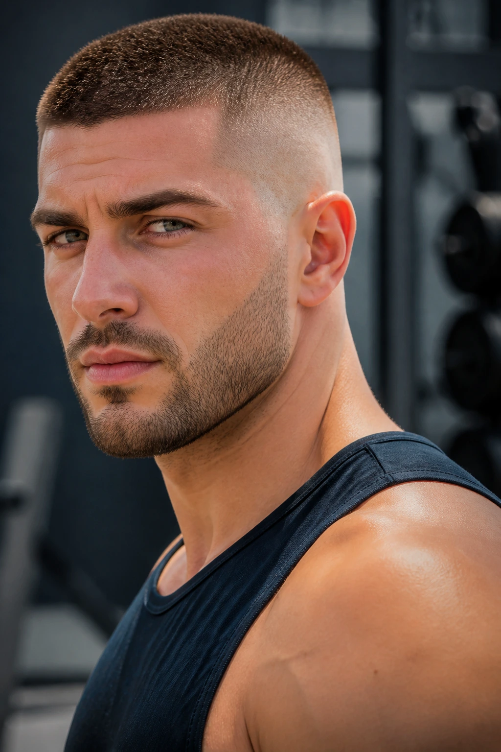 Close-up of man with high and tight haircut and skin fade