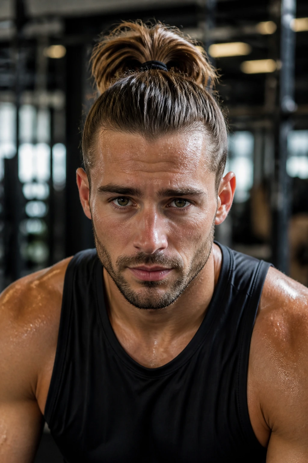 Man with high ponytail in athletic setting