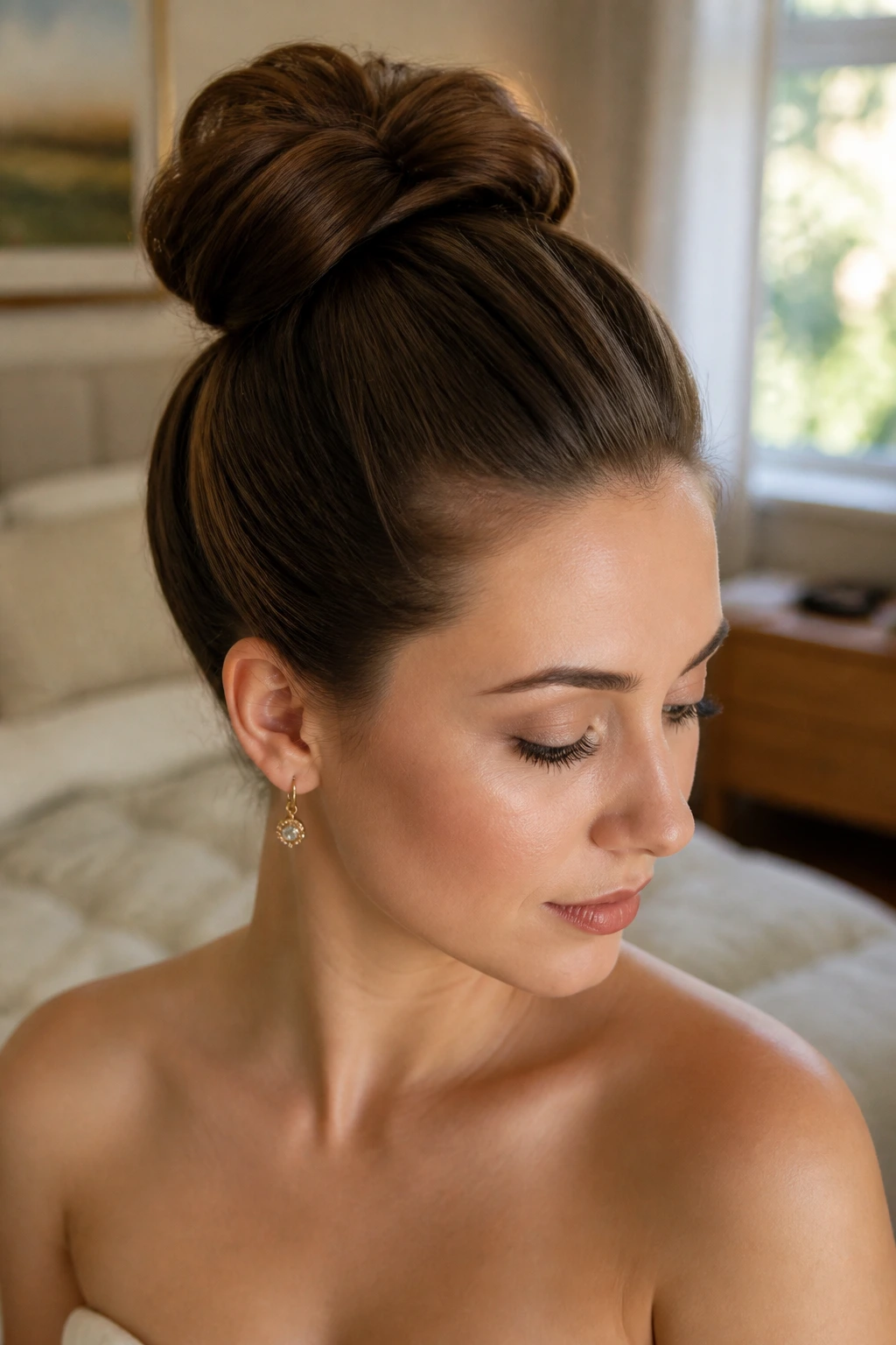 High crown bun on real woman's head