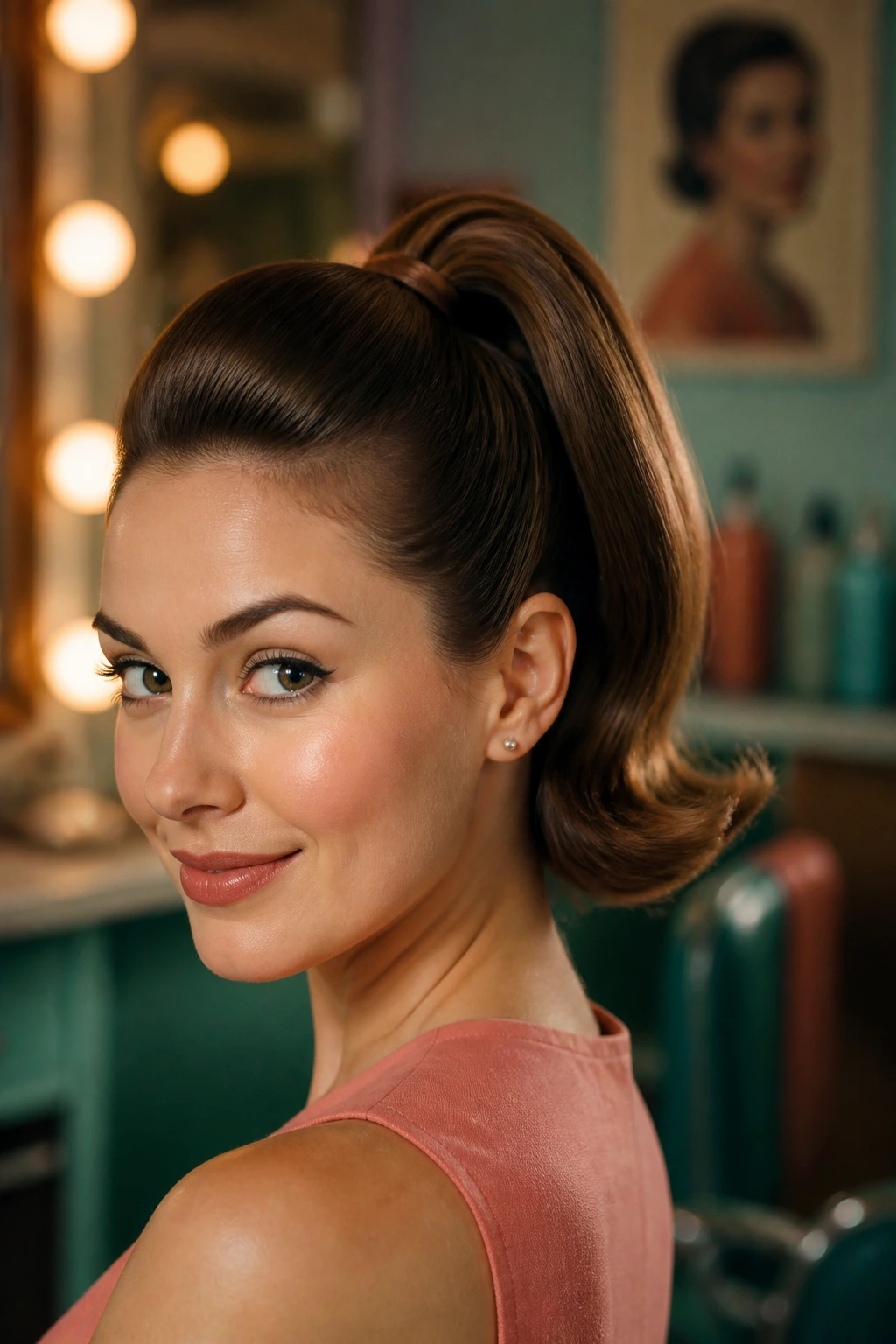Close-up of a high ponytail with a flipped end