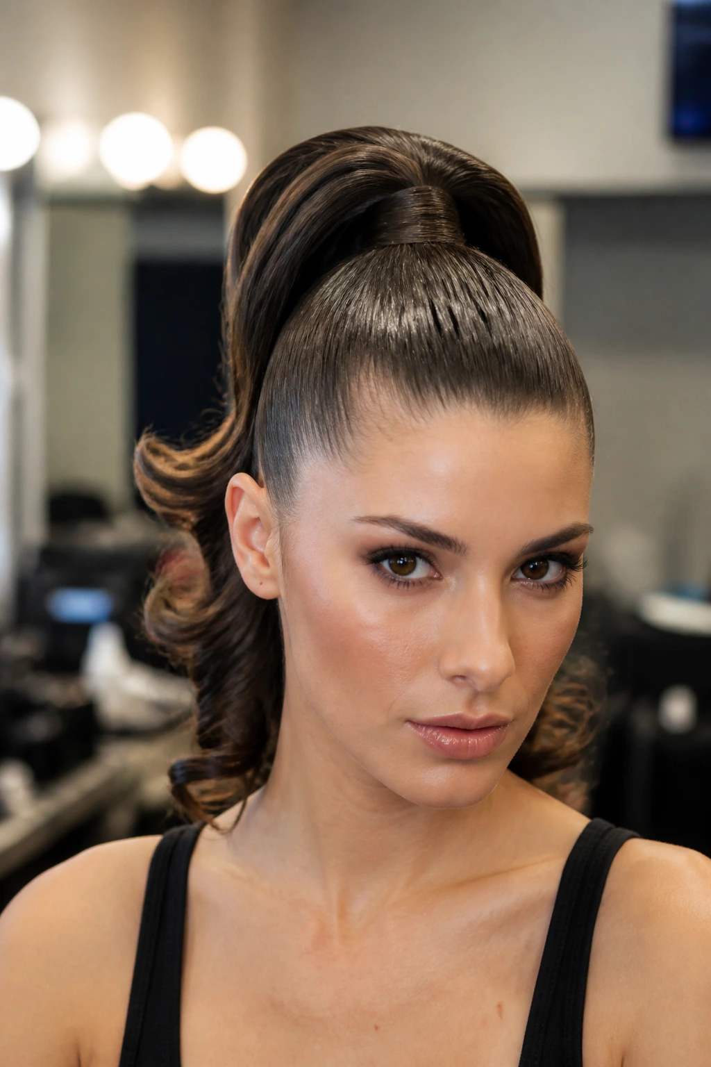 Close-up of a real person with high crown ponyhawk hairstyle