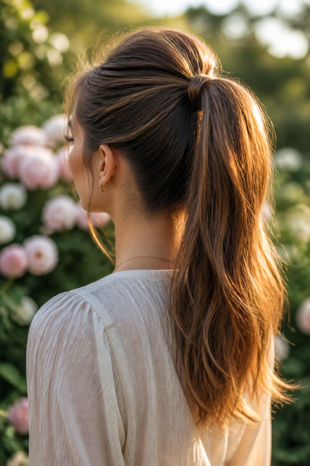 Real woman with a high ponytail and crown lift