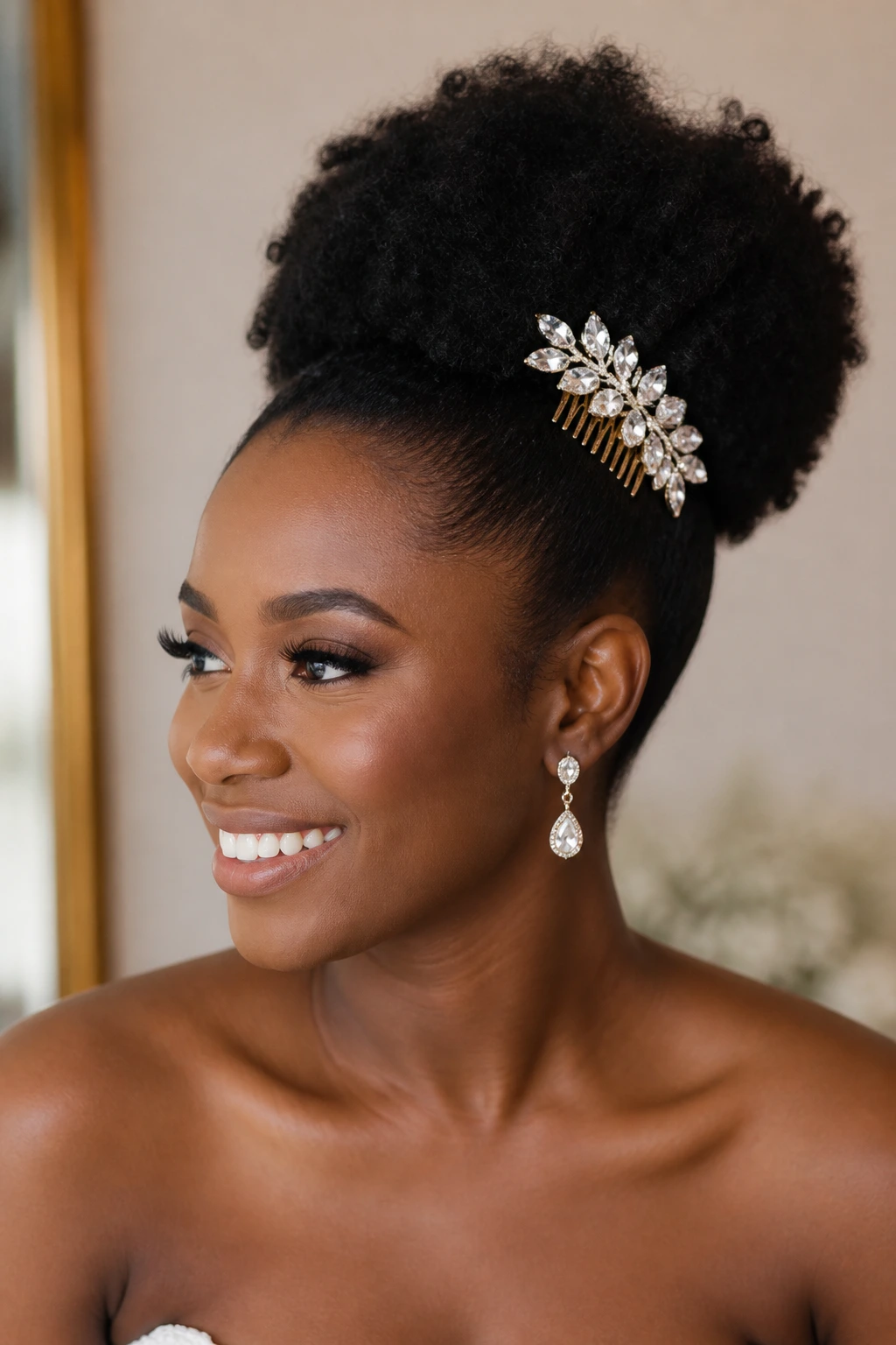 Bride with high puff and jeweled comb