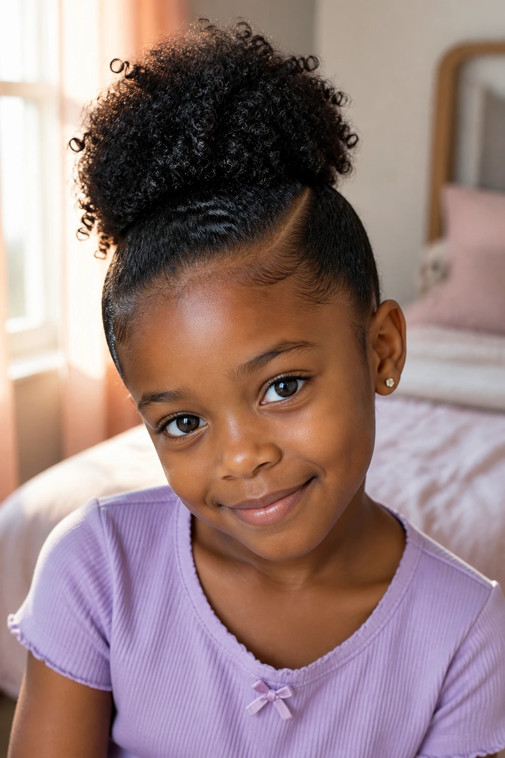 Close-up of a child with a high puff and side part