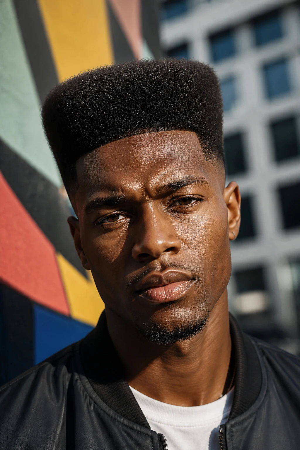 Man with a high top and boxy outline in urban street light