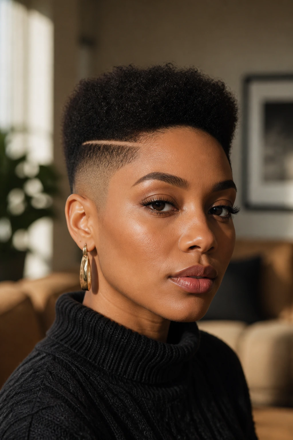 Close-up portrait showing crown height tweak on high top fade.